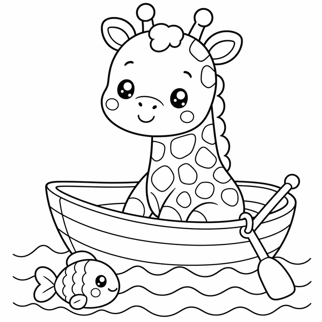 Coloriage : Girafe dans une petite barque