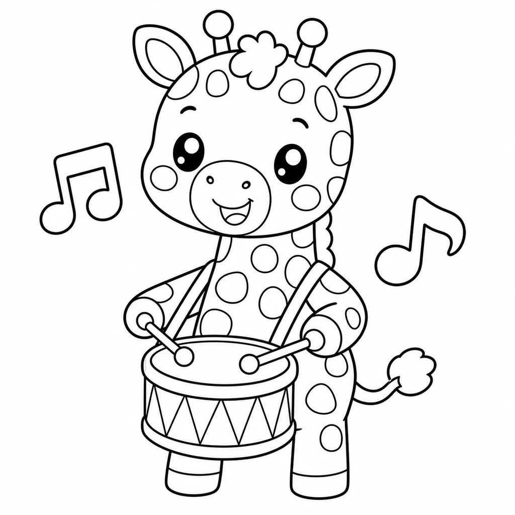 Coloriage : Girafe avec un tambour