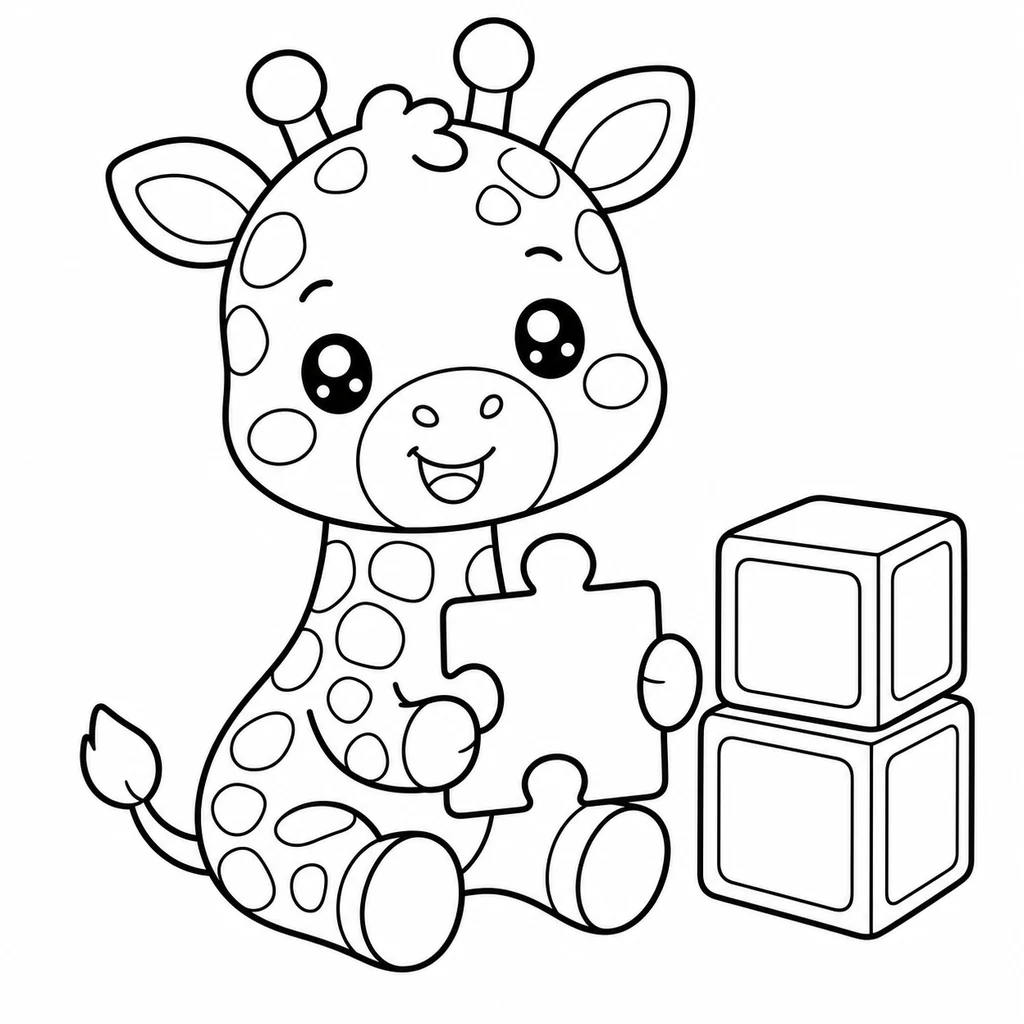 Coloriage : Girafe avec un puzzle