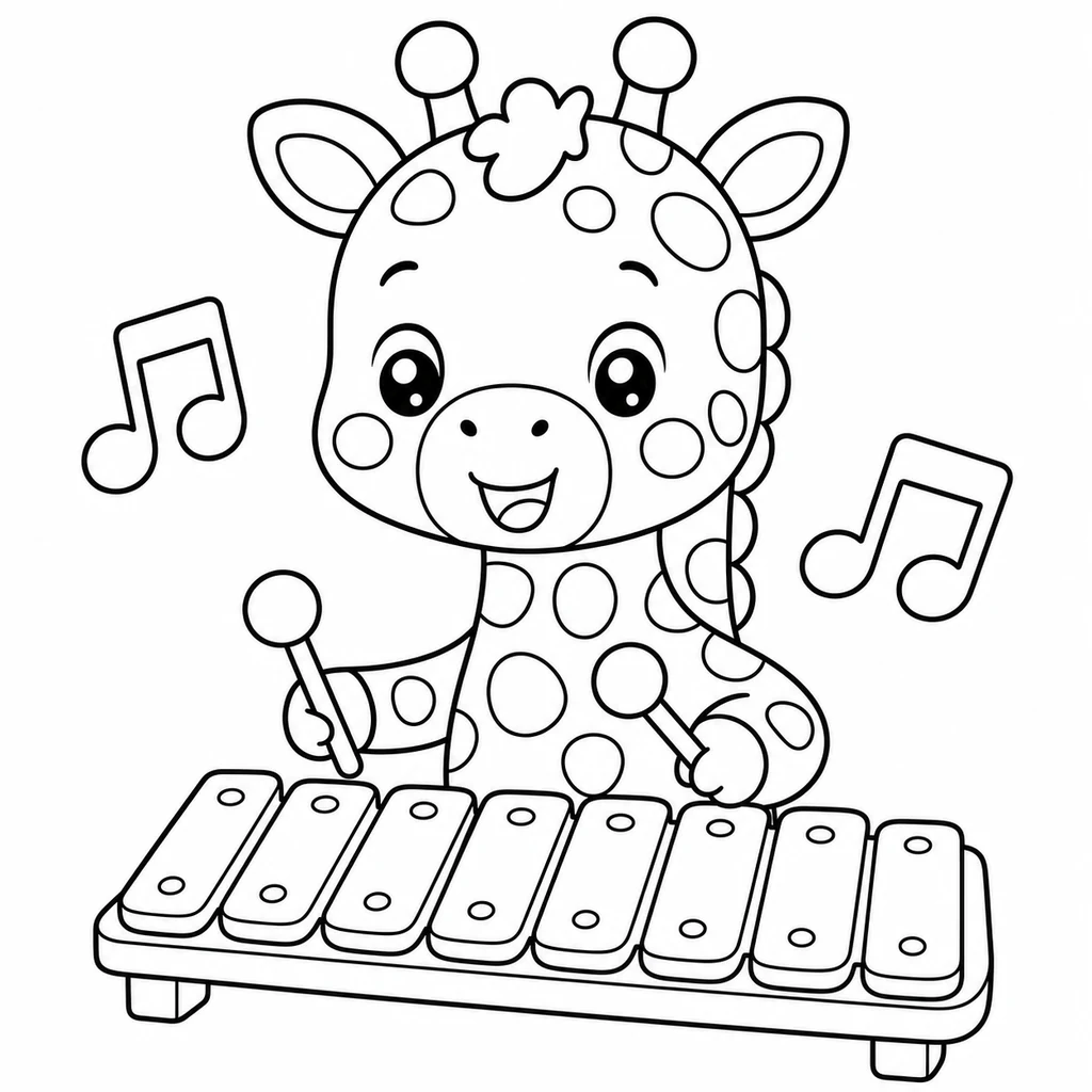Coloriage : Girafe avec un xylophone