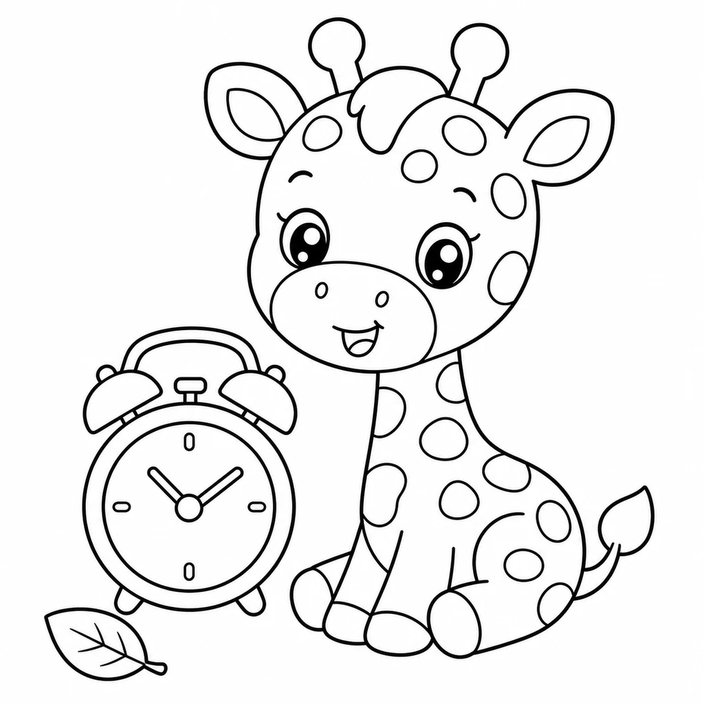 Coloriage : Girafe avec un réveil