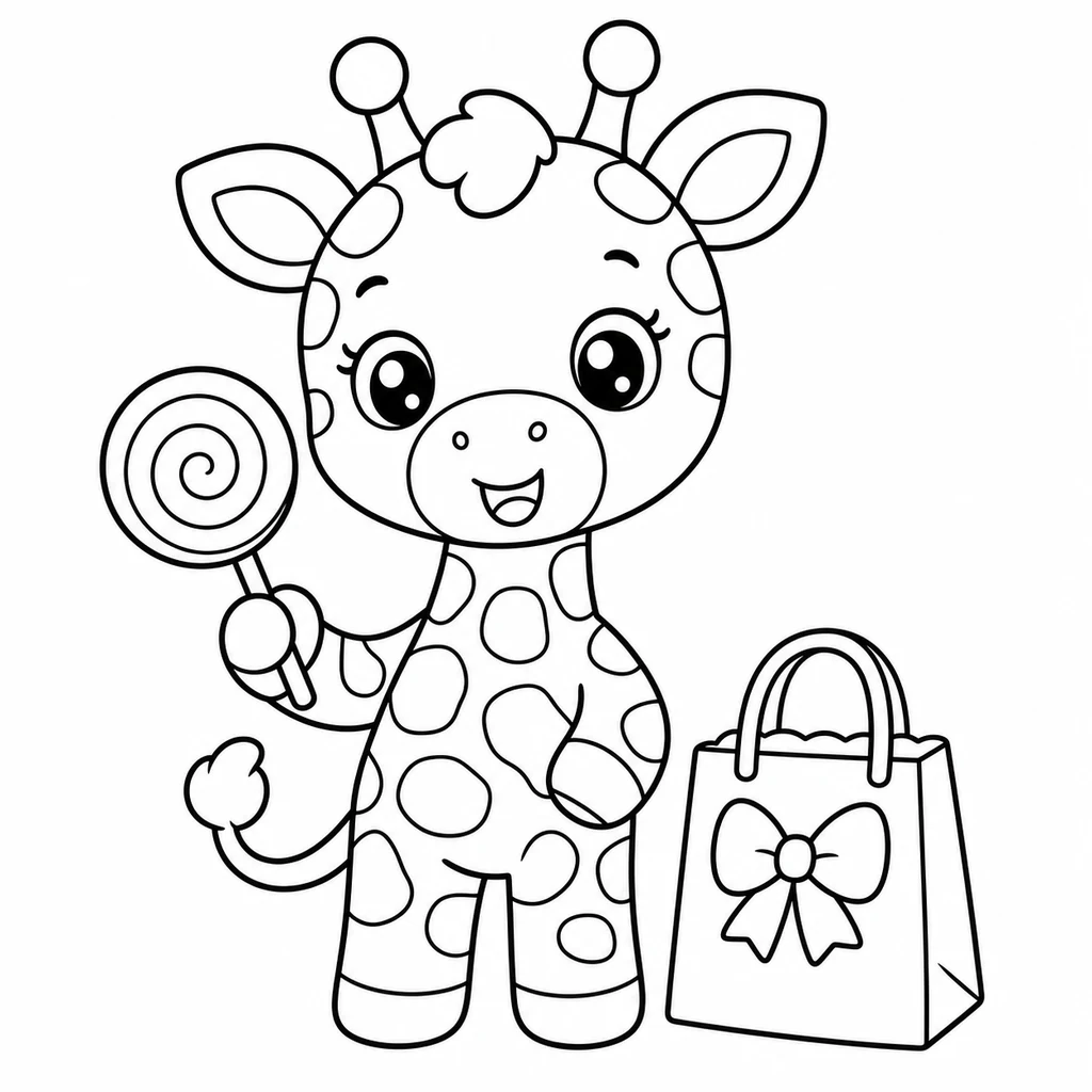 Coloriage : Girafe avec une veste et un sac