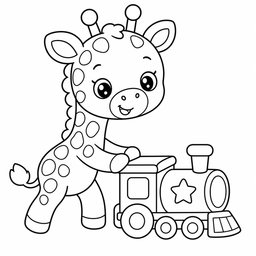 Coloriage : Girafe avec un train-jouet