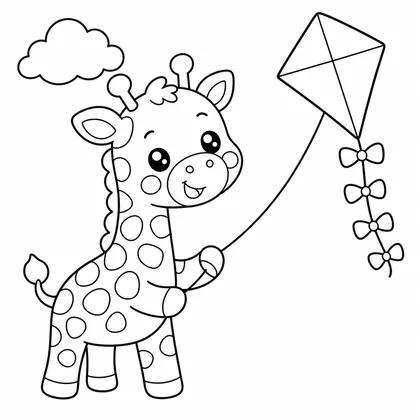 Giraffe with a kite coloring page