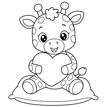 Giraffe with a heart cushion coloring page
