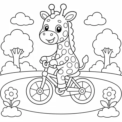 Dibujo de jirafa en bicicleta para colorear