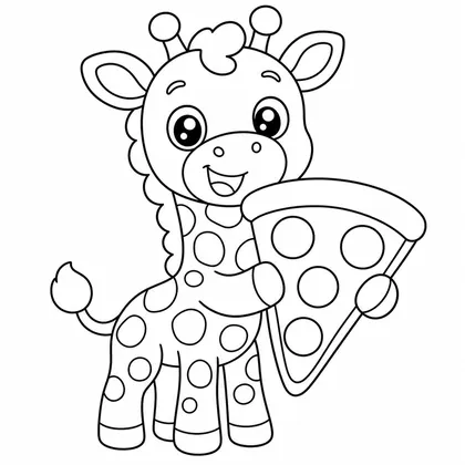 Dibujo de jirafa con pizza para colorear