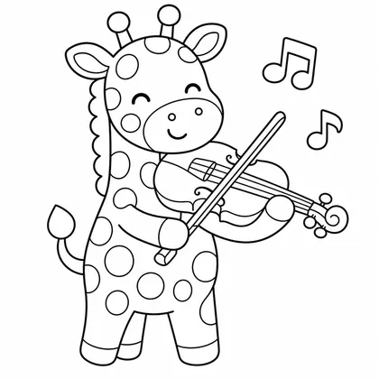 Dibujo de jirafa con violin para colorear