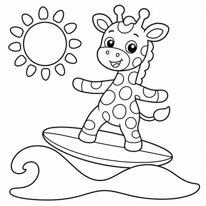 Dibujo de jirafa surfeando para colorear