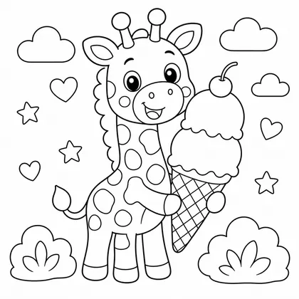 Dibujo de jirafa con helado para colorear