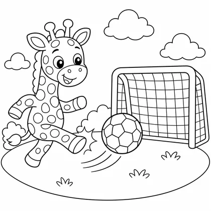 Dibujo de jirafa jugando al fútbol para colorear