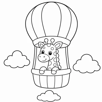Dibujo de jirafa en globo aerostatico para colorear