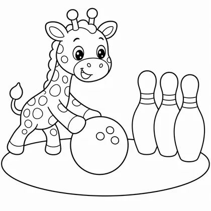 Dibujo de jirafa jugando a los bolos para colorear