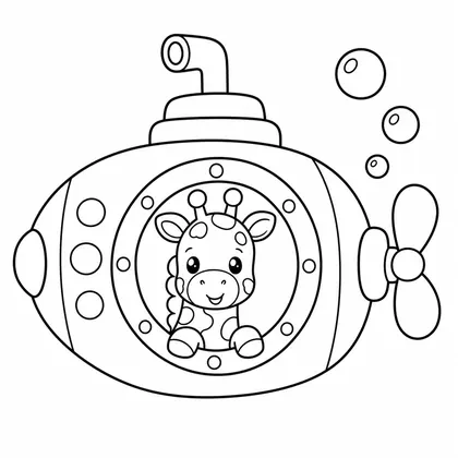 Dibujo de jirafa en submarino para colorear