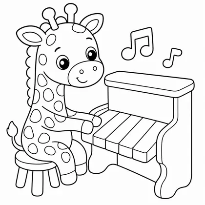 Dibujo de jirafa con piano para colorear