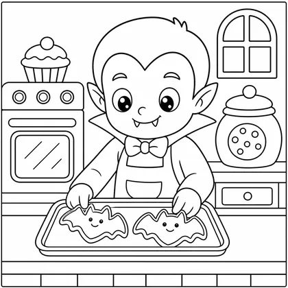 Dibujo de vampiro horneando galletas para colorear