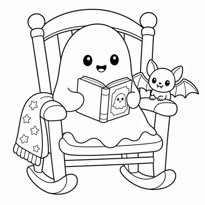 Dibujo de fantasma leyendo en mecedora para colorear