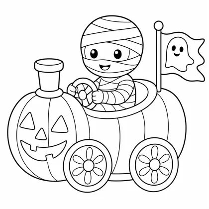 Dibujo de momia con tren de juguete para colorear