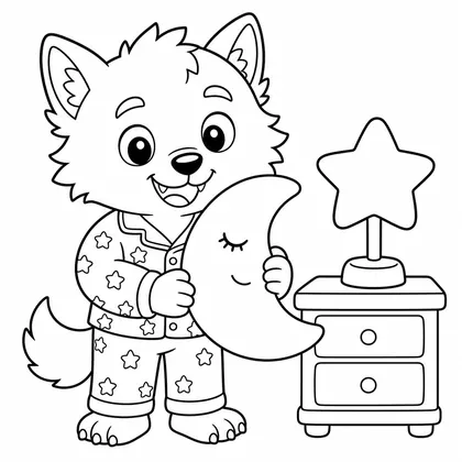 Dibujo de hombre lobo con cojín luna para colorear
