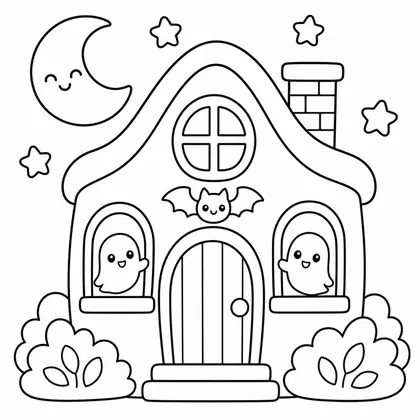 Dibujo de casa encantada con fantasmas para colorear