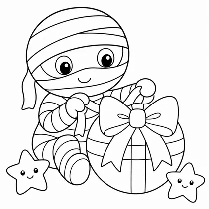 Dibujo de momia envolviendo regalo para colorear