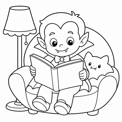 Dibujo de vampiro leyendo cuento para colorear