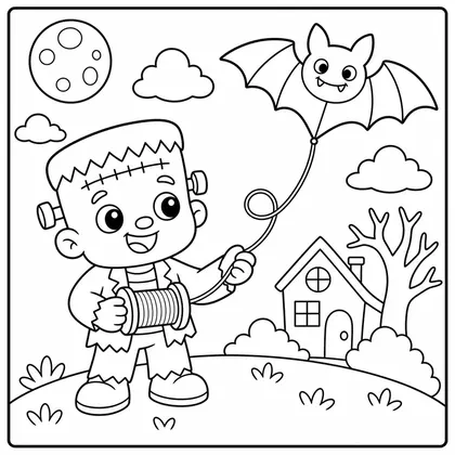 Dibujo de frankenstein con cometa murcielago para colorear