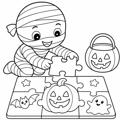 Dibujo de momia con rompecabezas para colorear