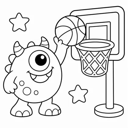 Dibujo de monstruo jugando baloncesto para colorear