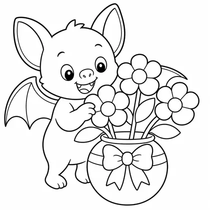 Dibujo de murcielago con flores para colorear