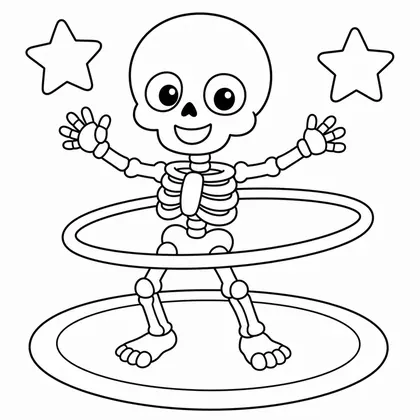 Dibujo de esqueleto con hula hoop para colorear