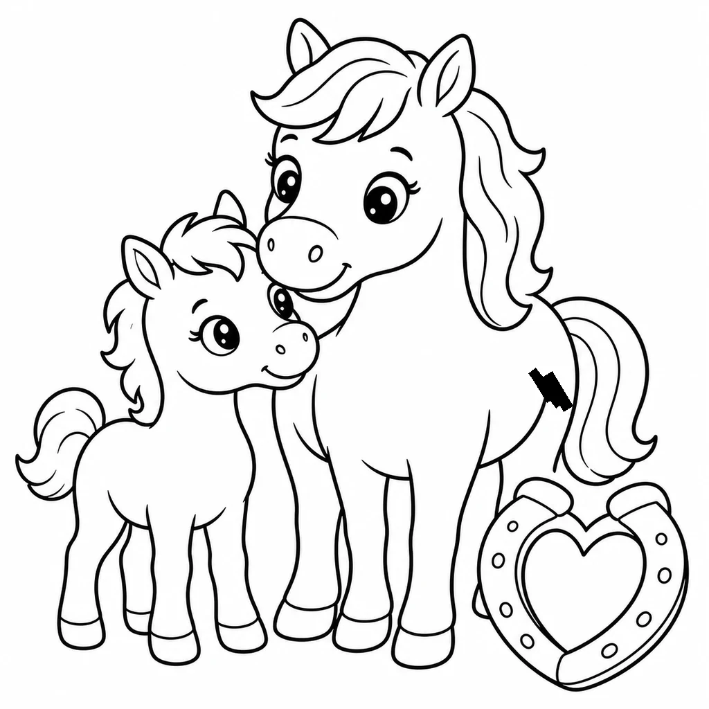Coloriage : Cheval et son poulain