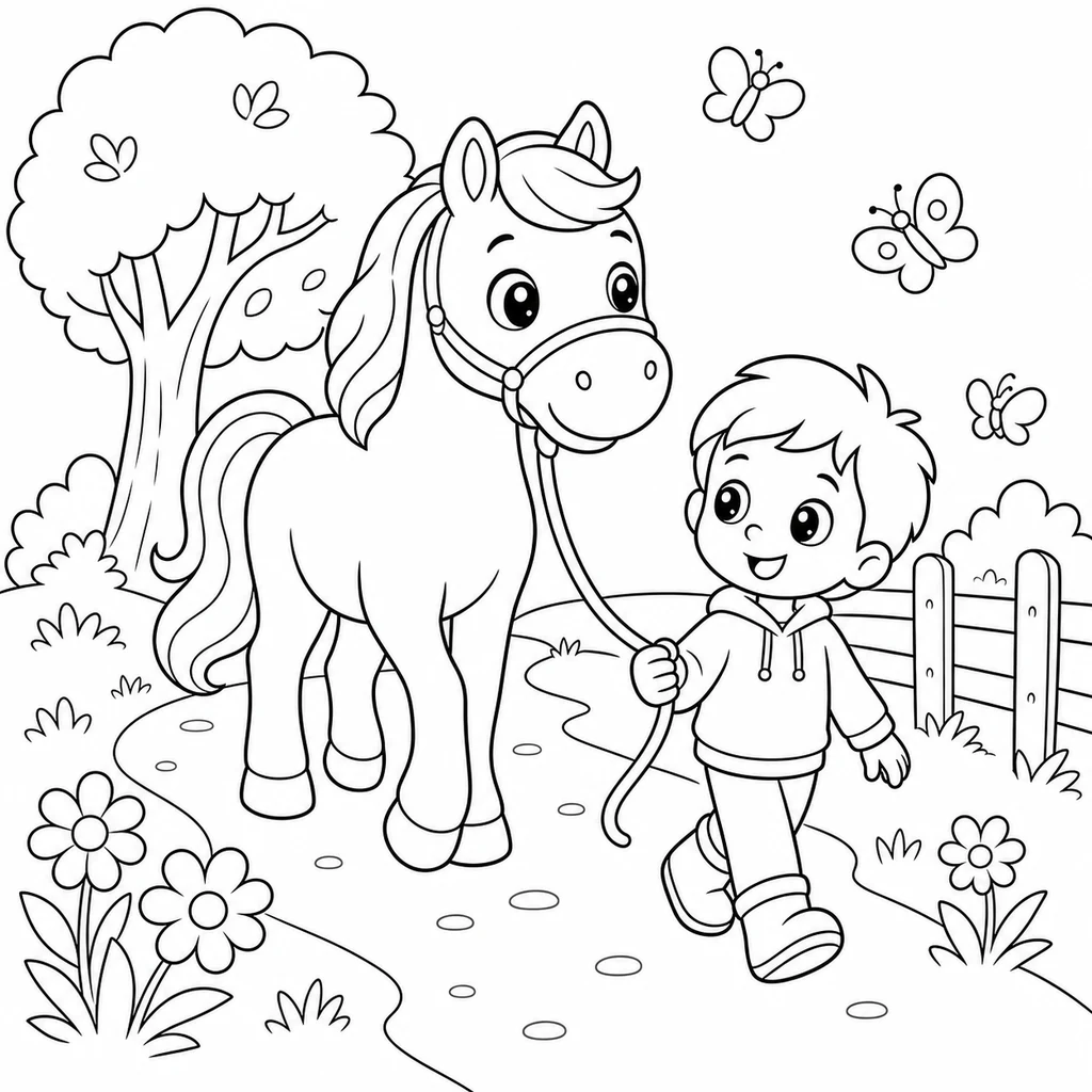 Coloriage : Cheval en promenade