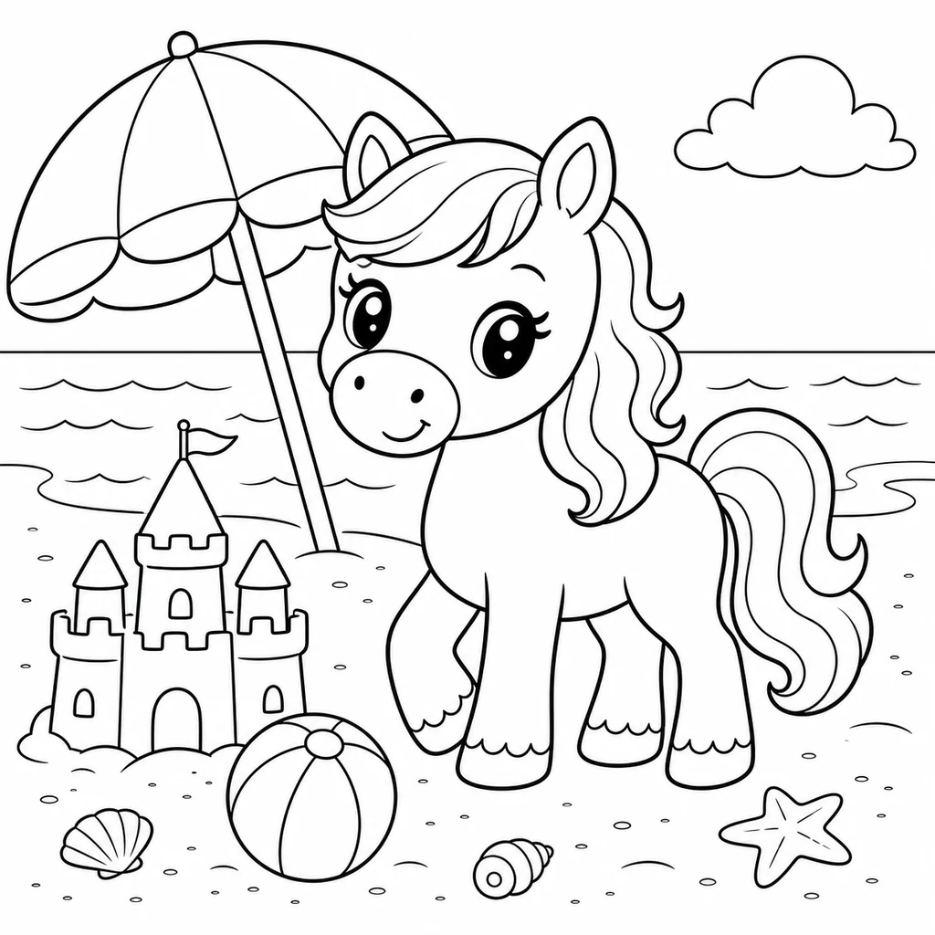 Coloriage : Cheval à la plage