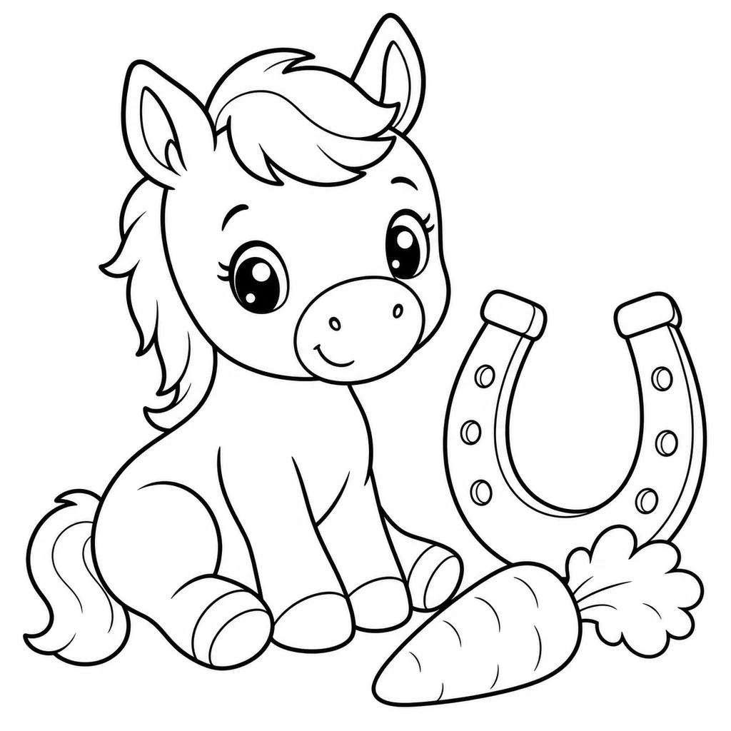 Coloriage : Poulain avec un fer à cheval