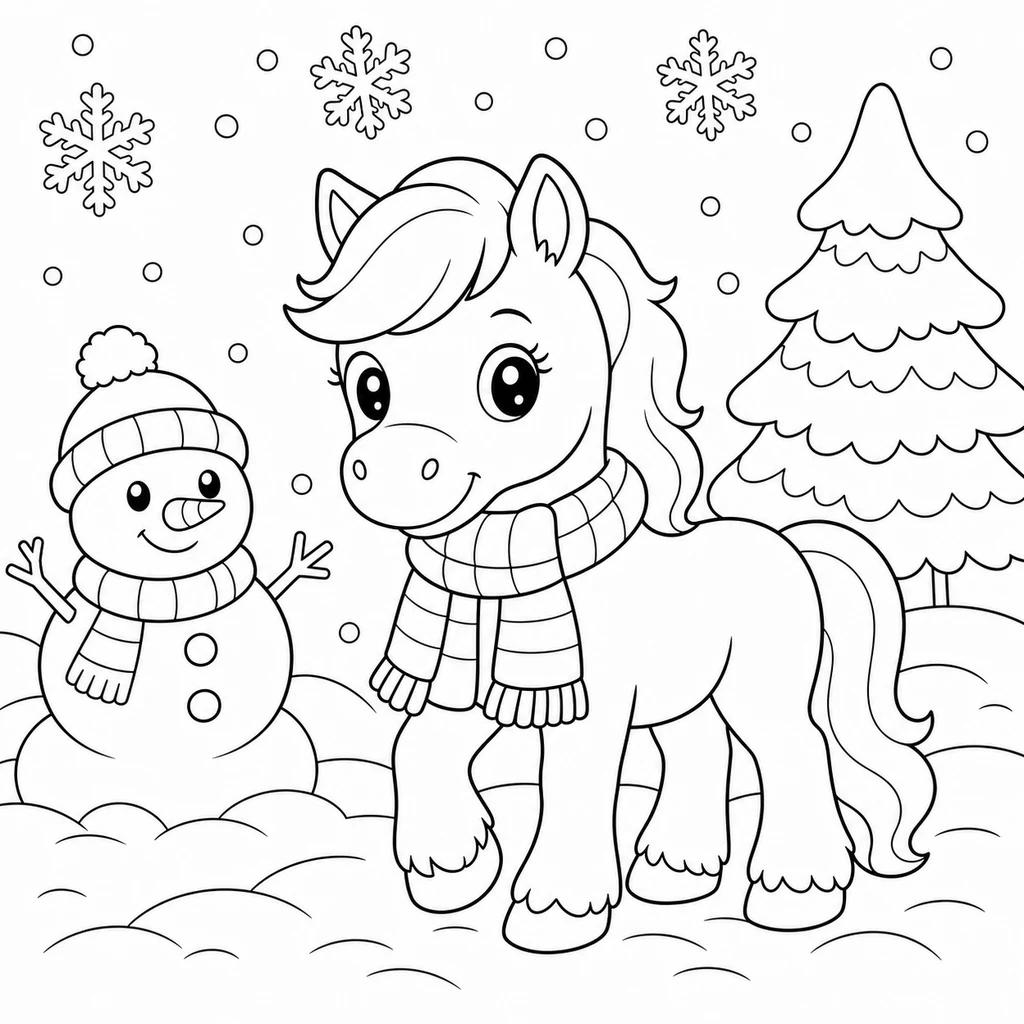 Coloriage : Cheval dans la neige
