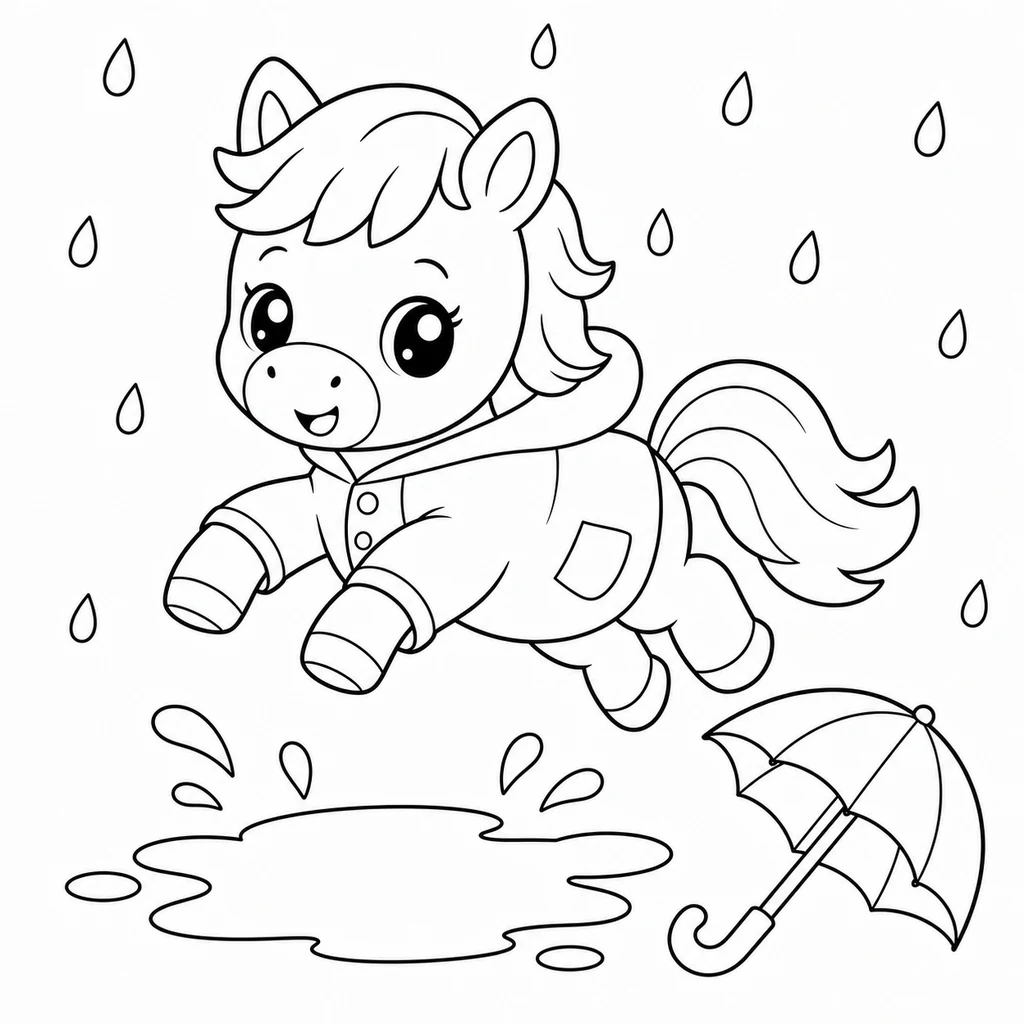 Coloriage : Cheval qui saute une flaque