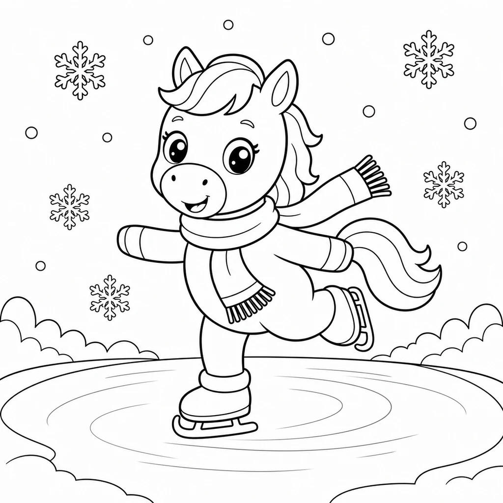 Coloriage : Cheval qui patine sur la glace