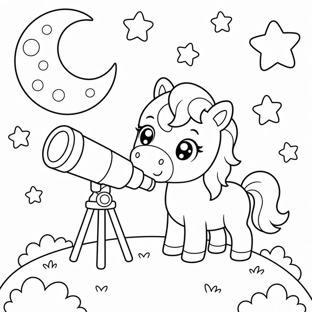 Coloriage : Cheval qui regarde les étoiles