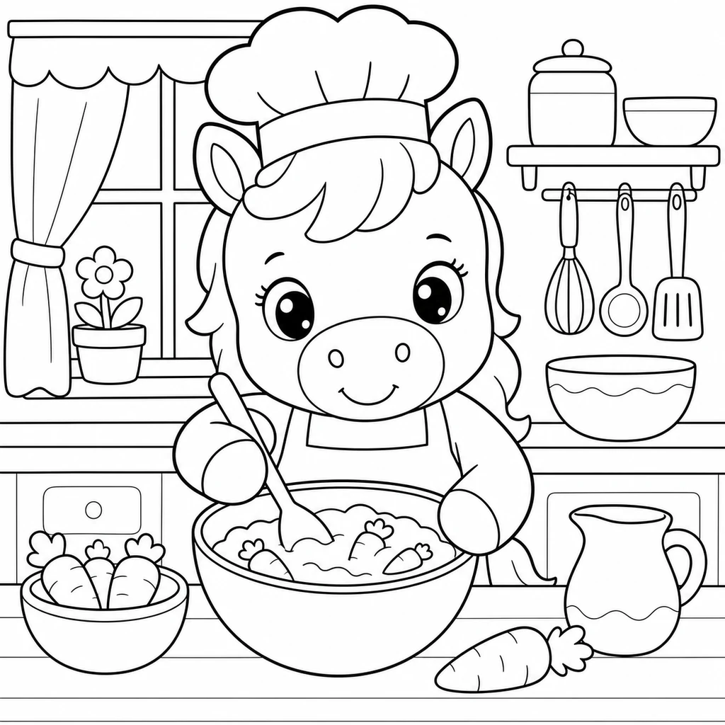 Coloriage : Cheval cuisinier