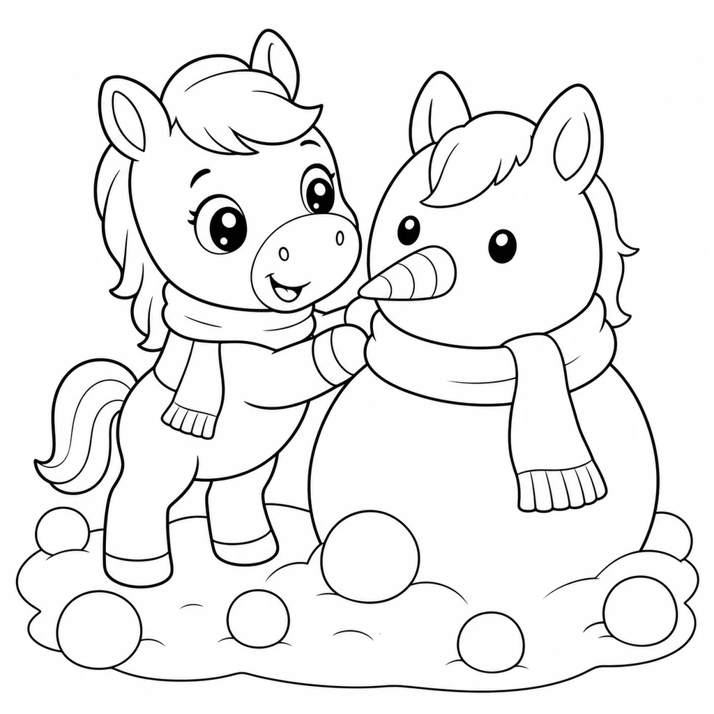Coloriage : Deux chevaux dans la neige