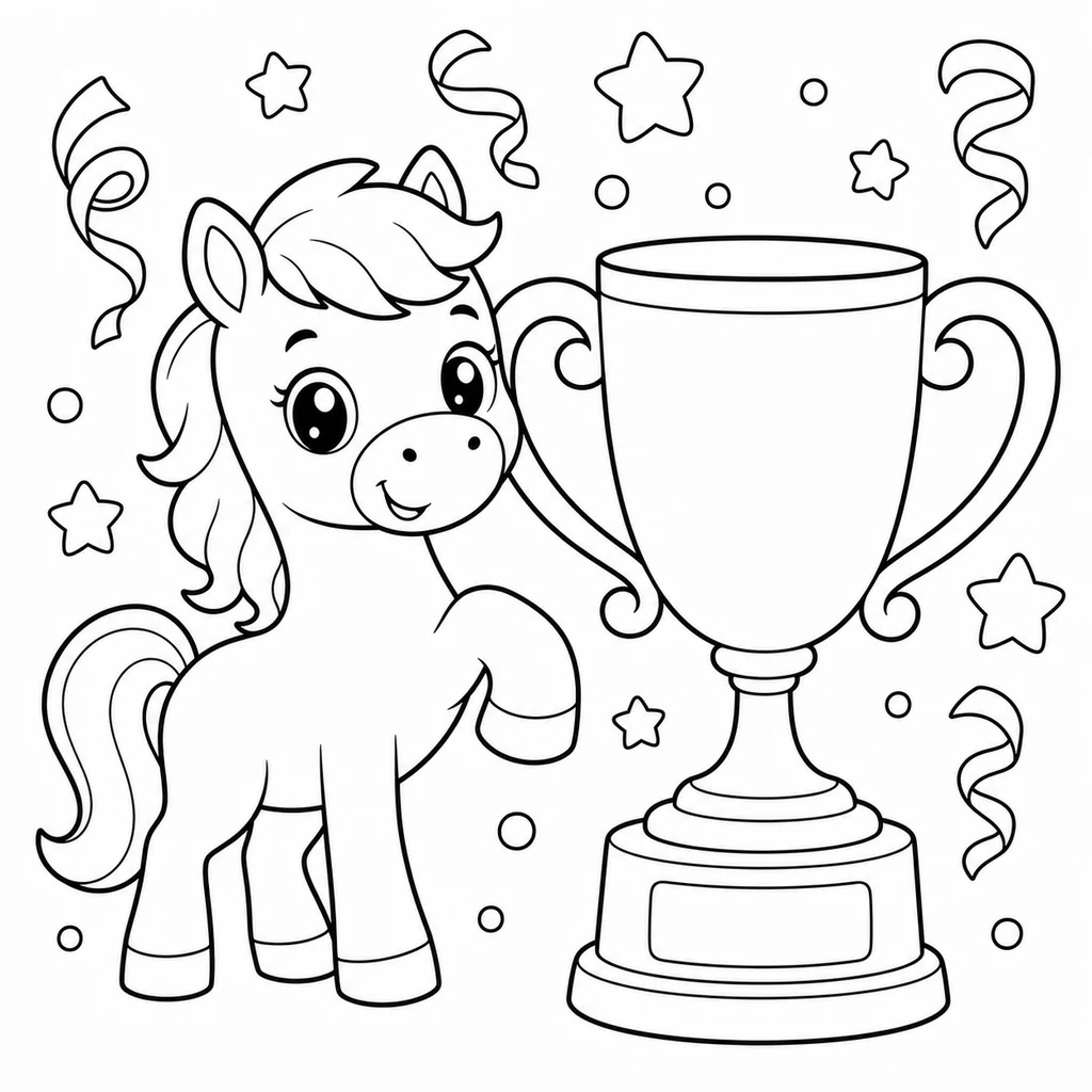 Coloriage : Cheval avec un trophée