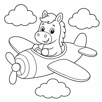 Dibujo de caballo piloto en avión para colorear
