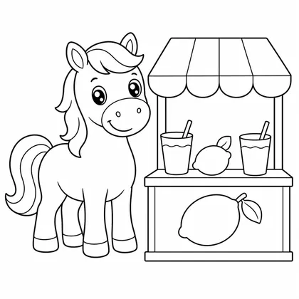 Dibujo de caballo con puesto de limonada para colorear