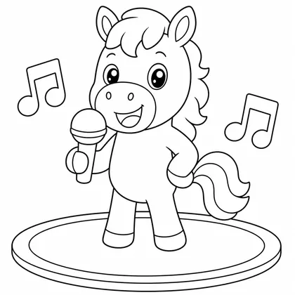 Dibujo de caballo cantando con micrófono para colorear