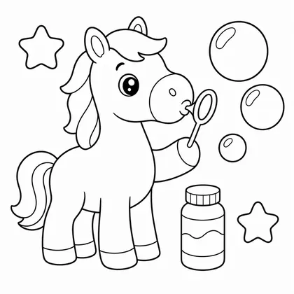 Dibujo de caballo haciendo burbujas para colorear