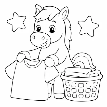 Dibujo de caballo doblando ropa para colorear