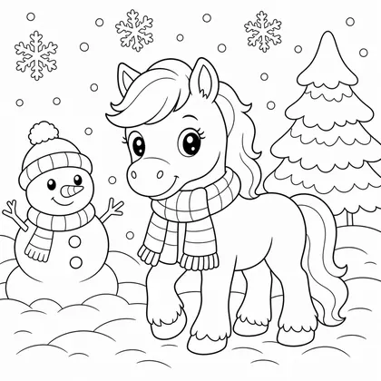 Horse in the snow coloring page