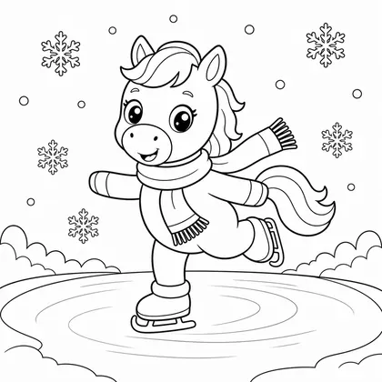 Horse ice skating coloring page