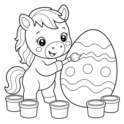 Pony painting an egg coloring page